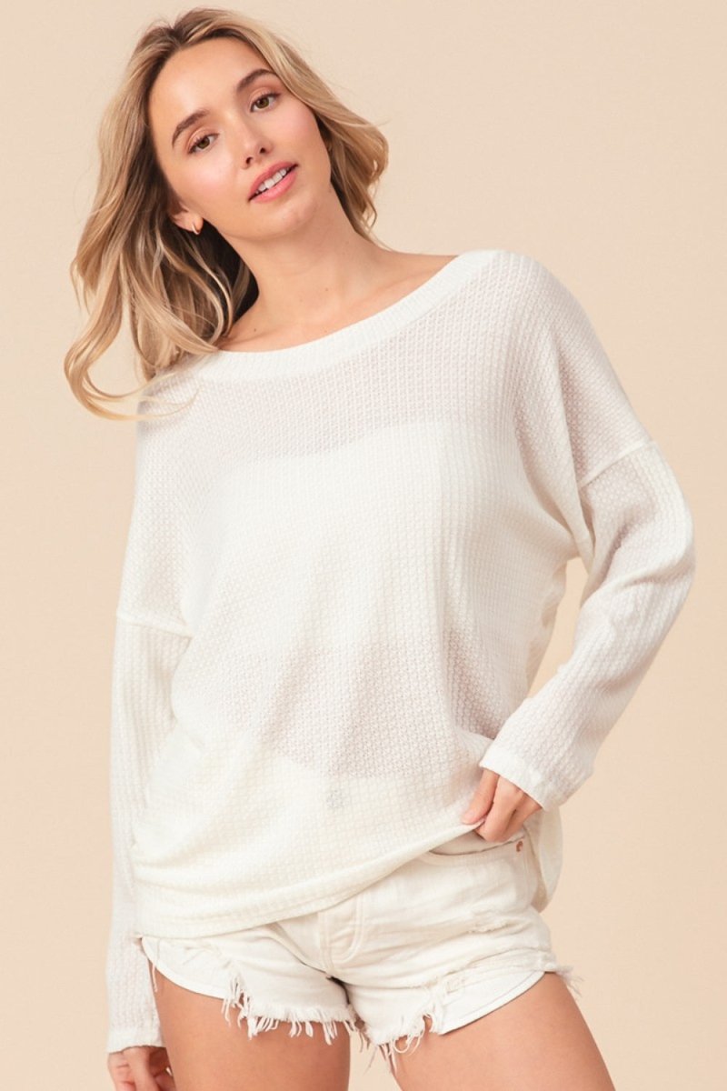 BiBi Waffled Backless Drawstring T-Shirt - Top