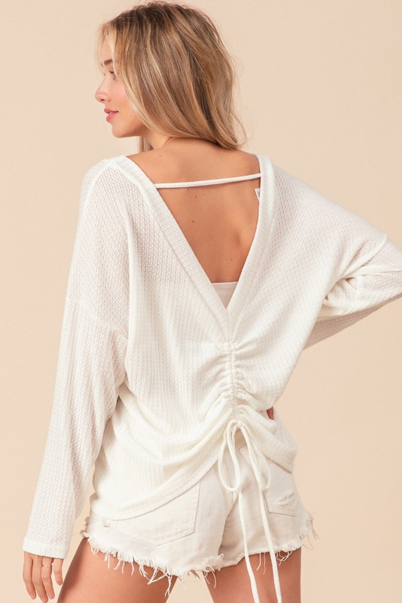 BiBi Waffled Backless Drawstring T-Shirt - Top