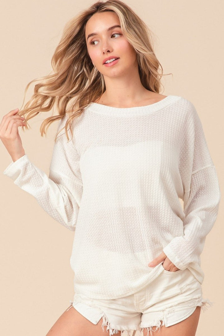 BiBi Waffled Backless Drawstring T-Shirt - Top
