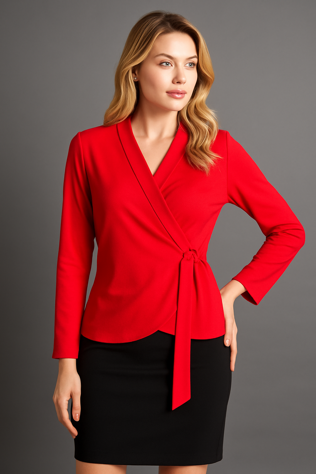 Red Tie Waist Blouse