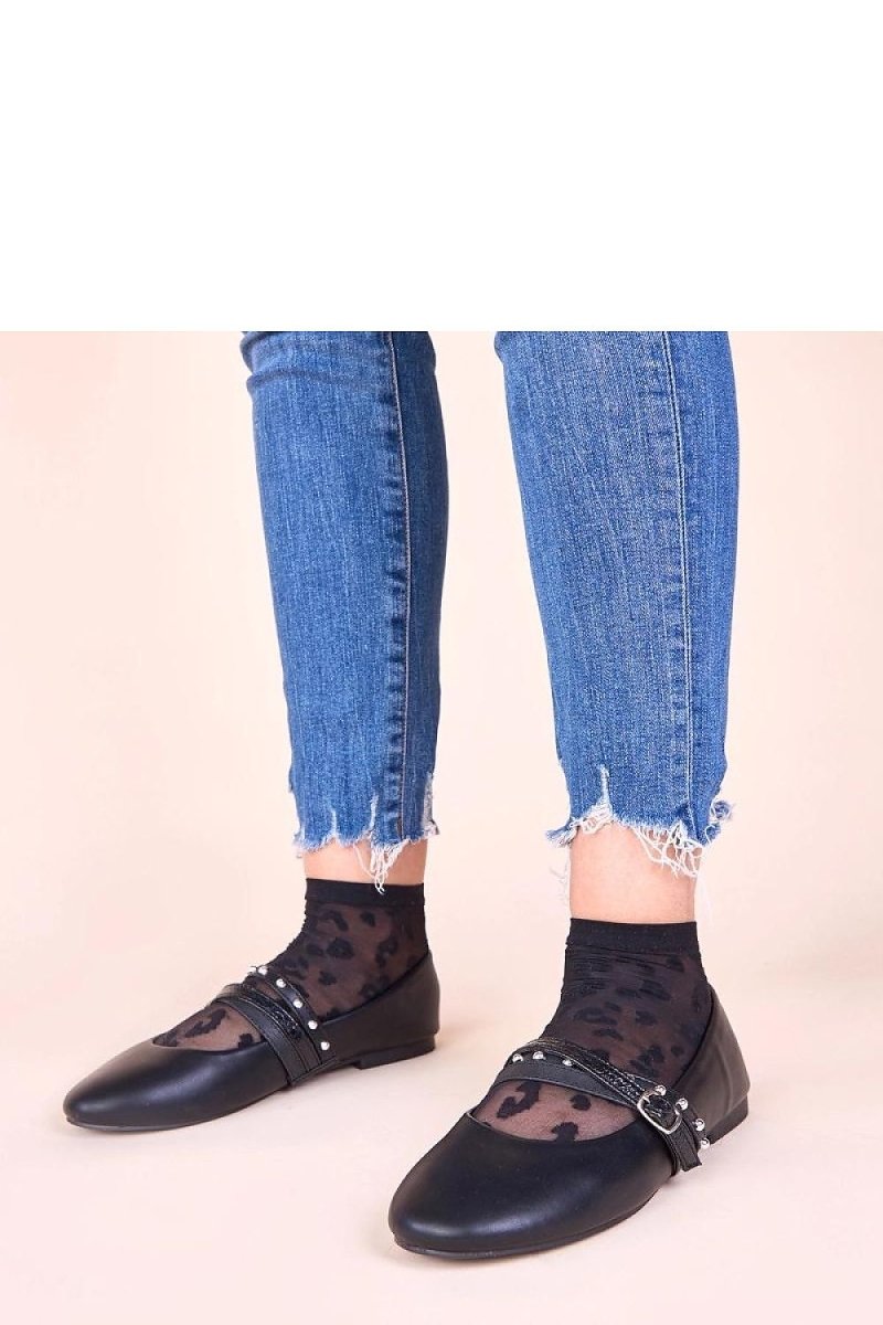 Black Ballet Flats with Decorative Straps - 