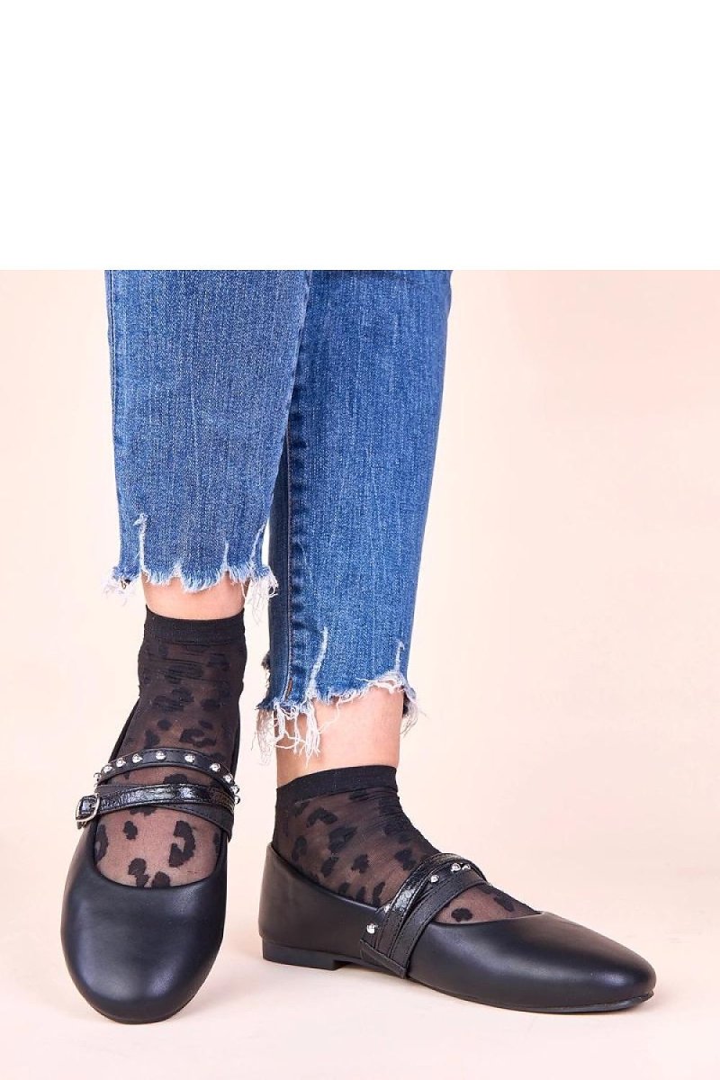 Black Ballet Flats with Decorative Straps - 