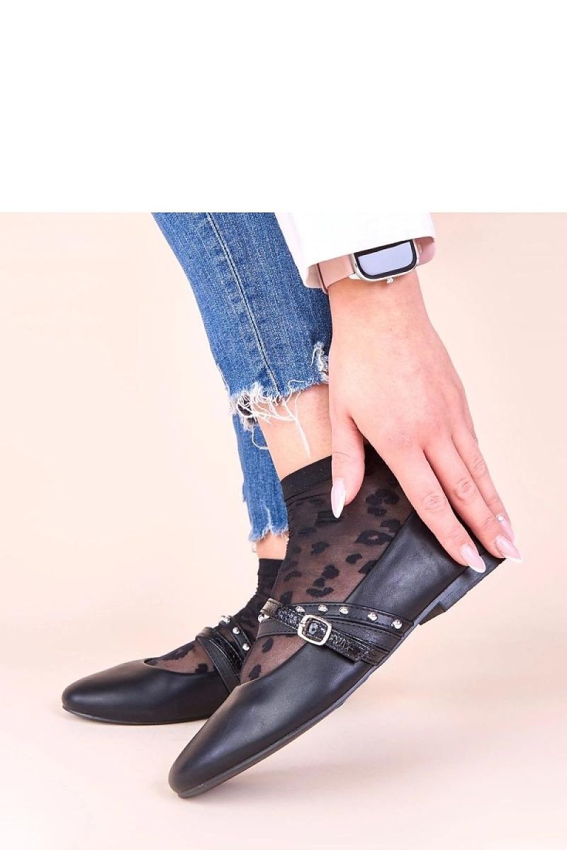 Black Ballet Flats with Decorative Straps - 