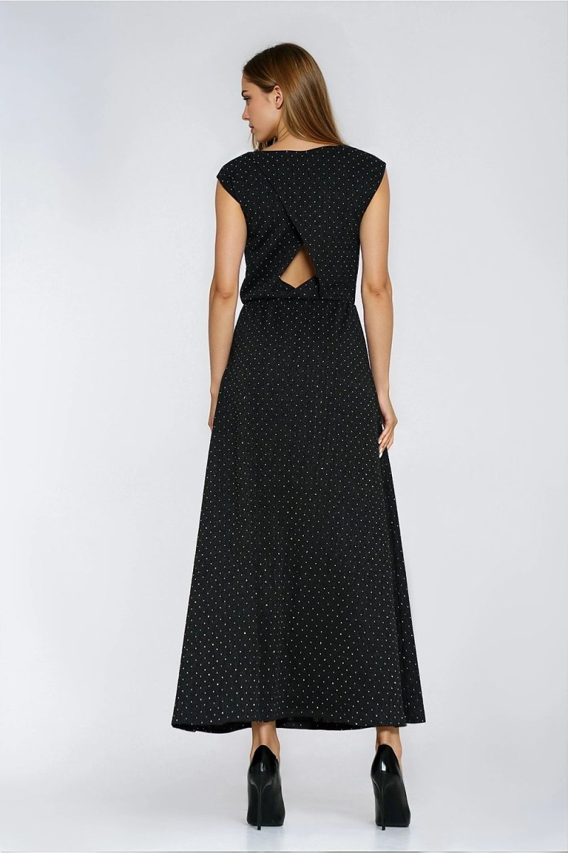 Black Beaded Maxi Evening Dress - 