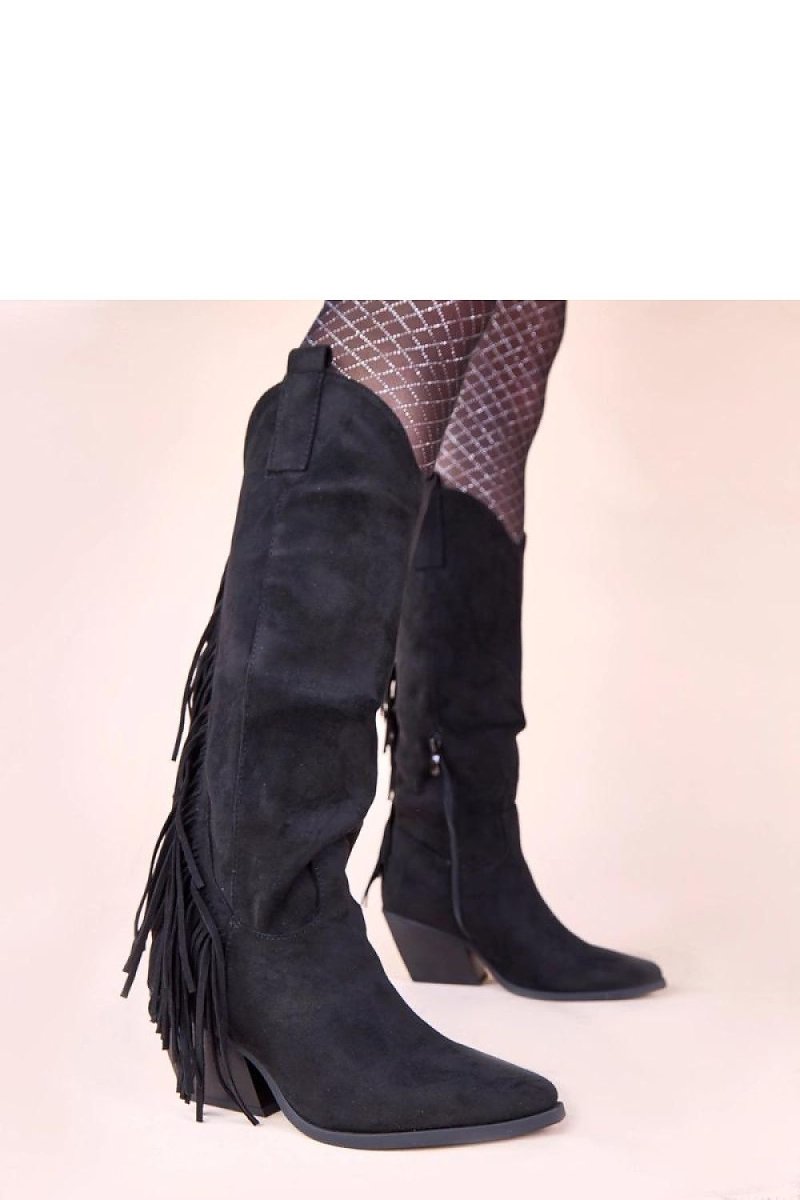 Black Cowboy Heel Boots - 