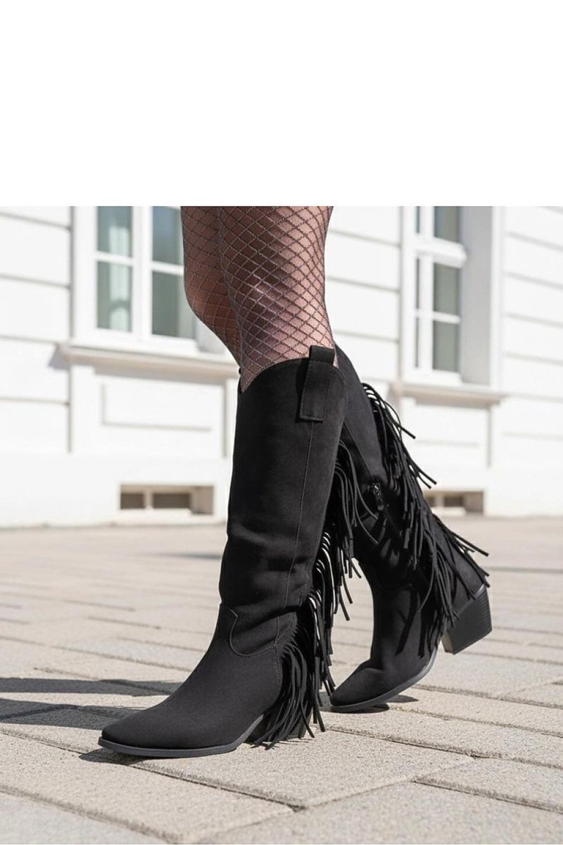 Black Cowboy Heel Boots - 