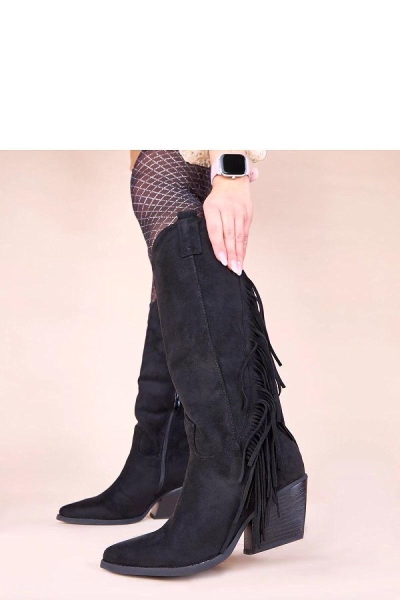 Black Cowboy Heel Boots - 