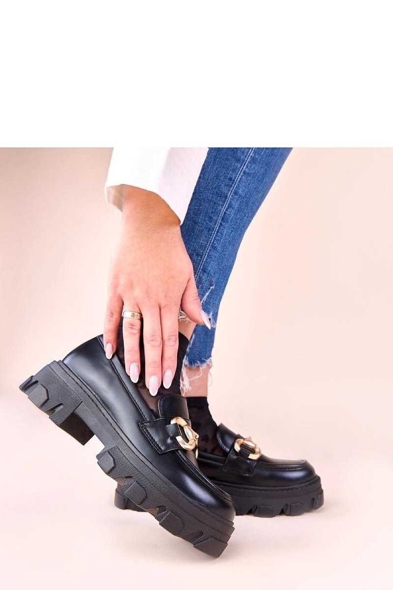 Black Gold Detail Moccasins - Women's Comfort Shoes - 
