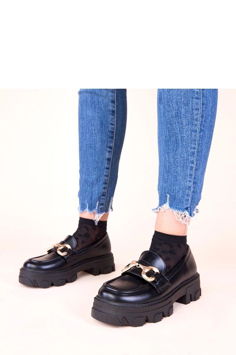 Black Gold Detail Moccasins - Women's Comfort Shoes - 