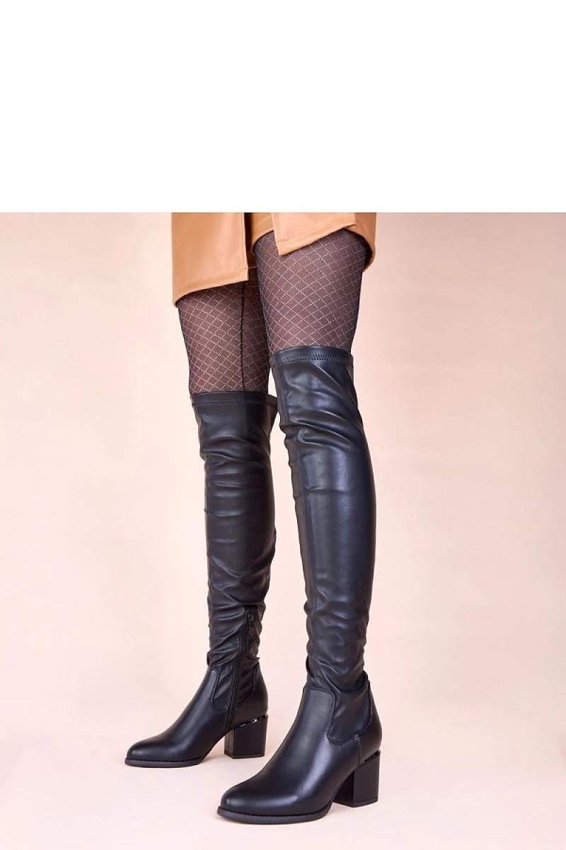 Black Over - the - Knee Boots with Block Heel - 