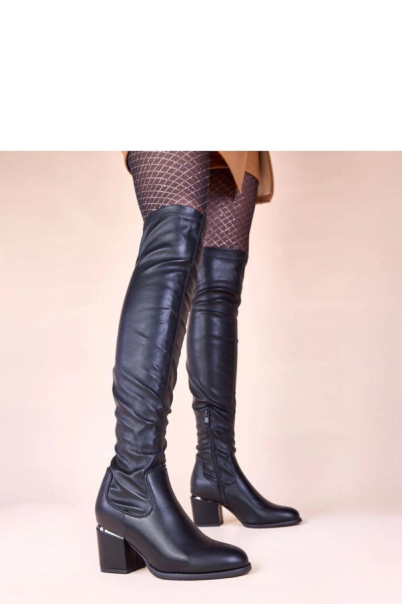 Black Over - the - Knee Boots with Block Heel - 