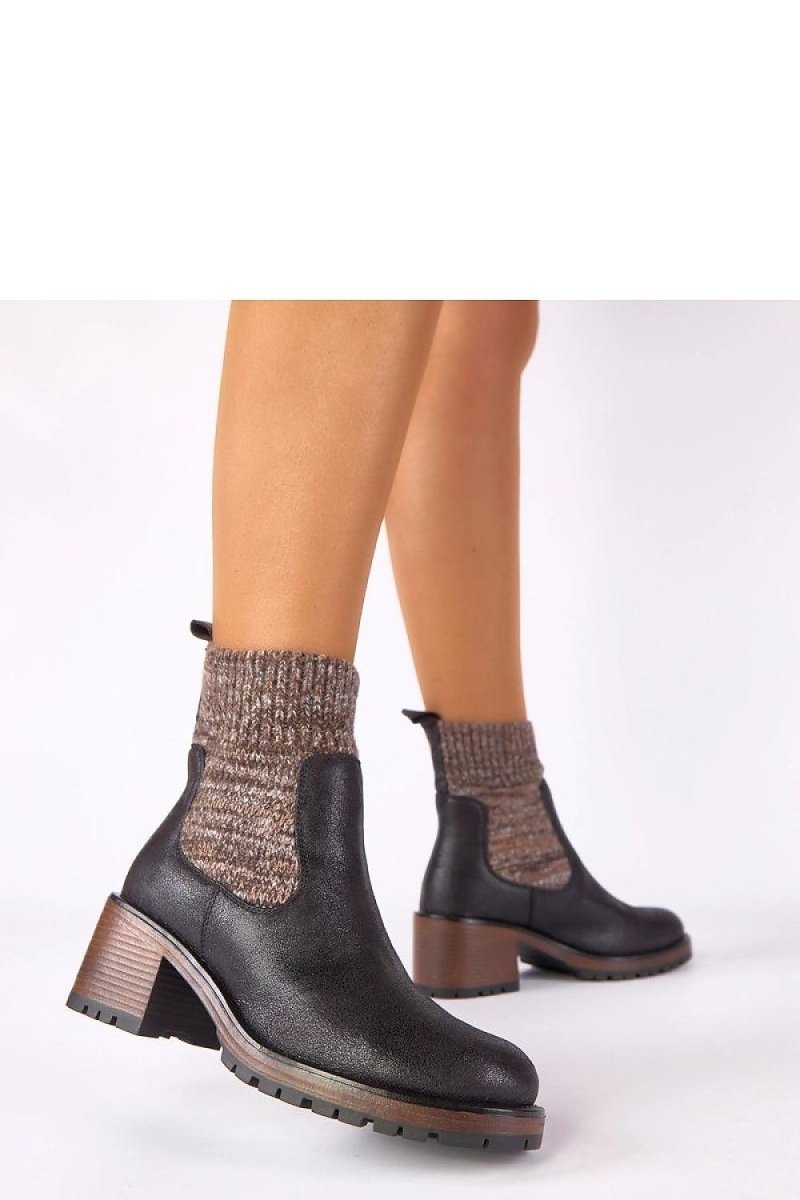 Black Sock Ankle Boots with Stable Heel - 