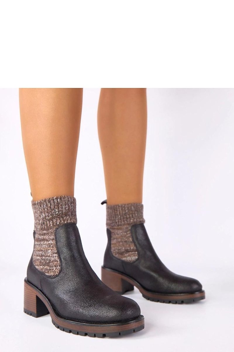 Black Sock Ankle Boots with Stable Heel - 