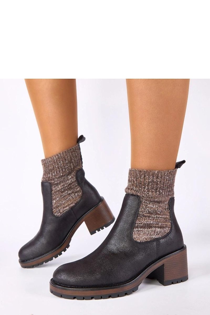 Black Sock Ankle Boots with Stable Heel - 