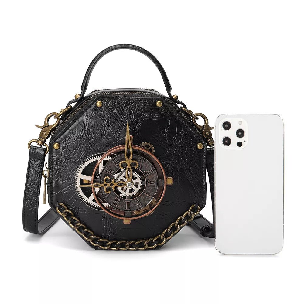 Black Steampunk Clockwork Crossbody Bag - 