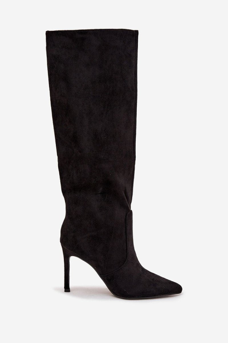 Black Suede Stiletto Heel Boots - 