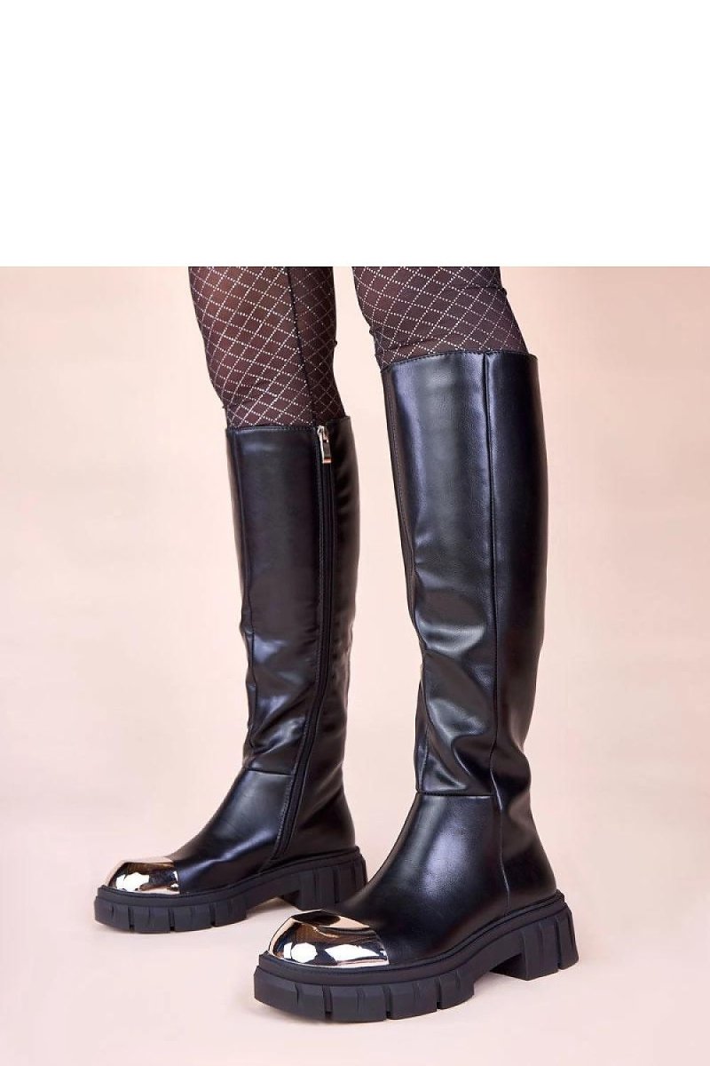 Black Thigh - High Boots with Gold Toe - 