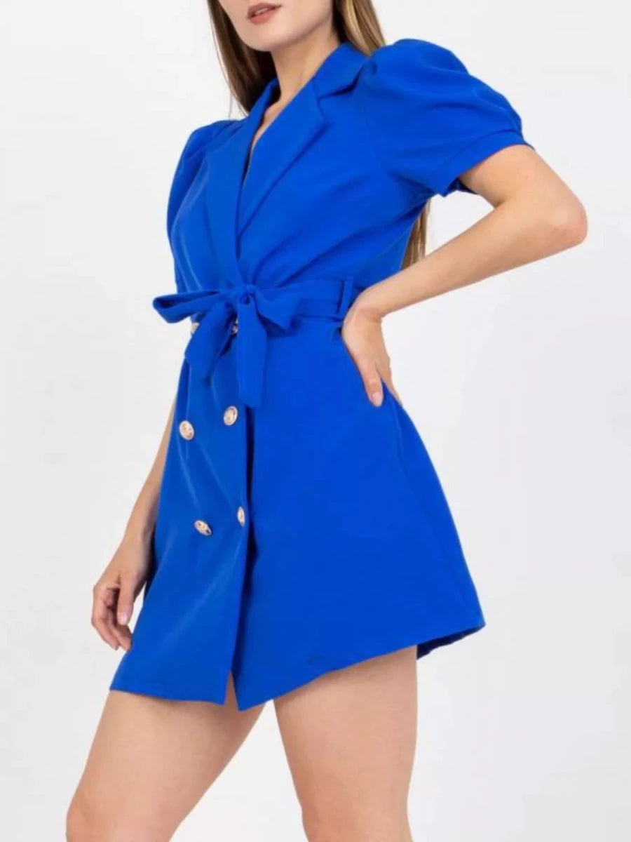 Blazer Style Tie Waist Mini Dress - 
