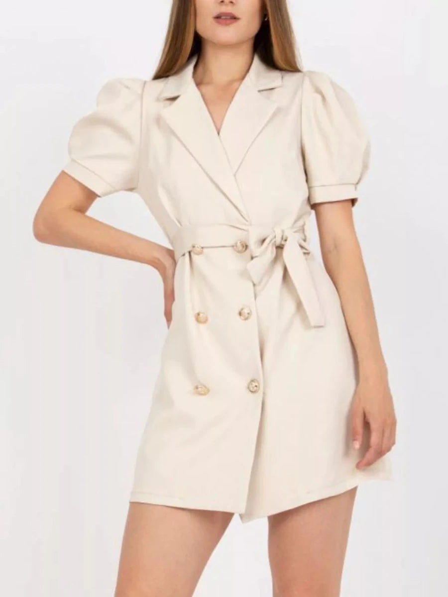 Blazer Style Tie Waist Mini Dress - 