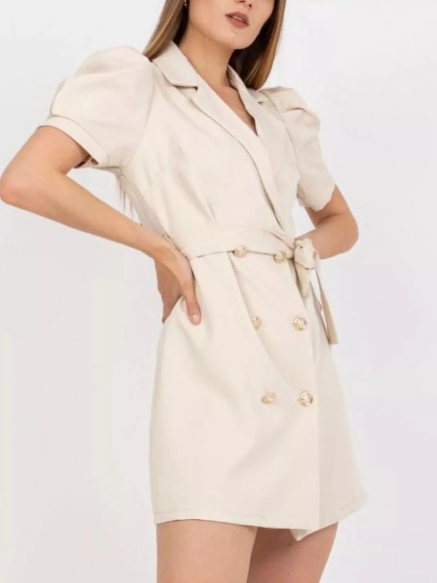 Blazer Style Tie Waist Mini Dress - 