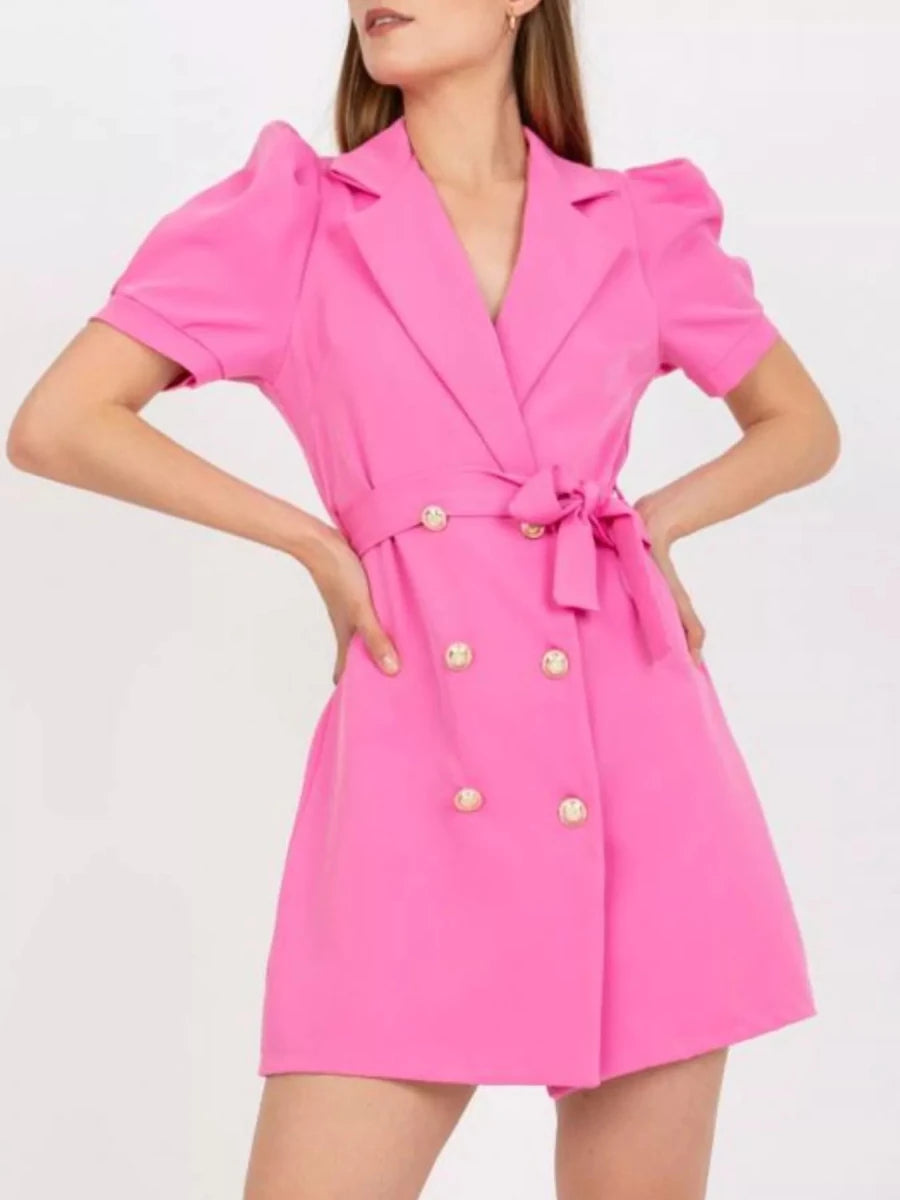 Blazer Style Tie Waist Mini Dress - 