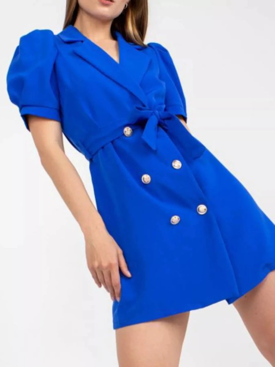 Blazer Style Tie Waist Mini Dress - 