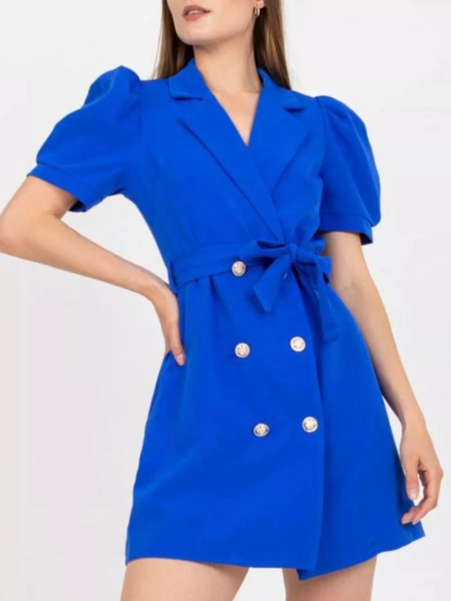 Blazer Style Tie Waist Mini Dress - 