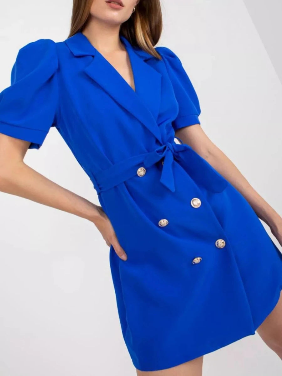 Blazer Style Tie Waist Mini Dress - 