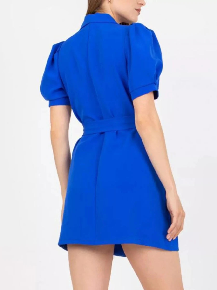 Blazer Style Tie Waist Mini Dress - 