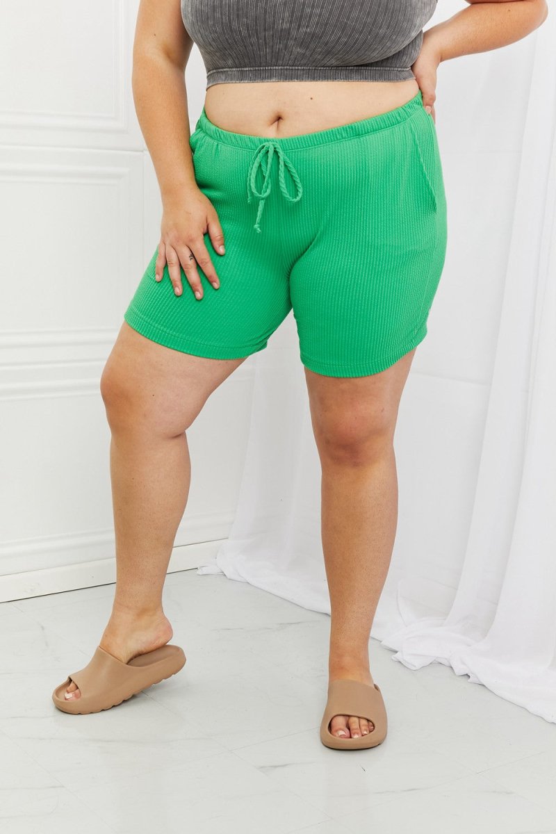 Blumin Apparel Too Good Full Size Ribbed Shorts in Green - Bottoms