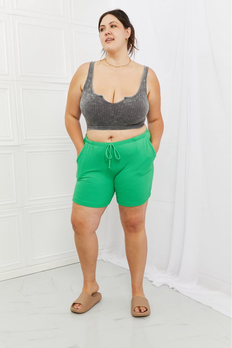 Blumin Apparel Too Good Full Size Ribbed Shorts in Green - Bottoms