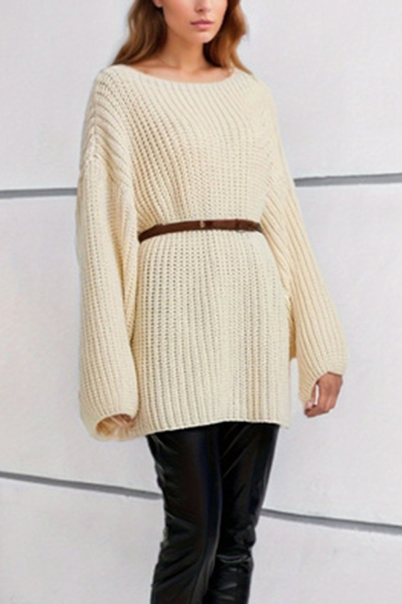 Boat Neck Dropped Shoulder Mini Sweater Dress - Sweater Dress