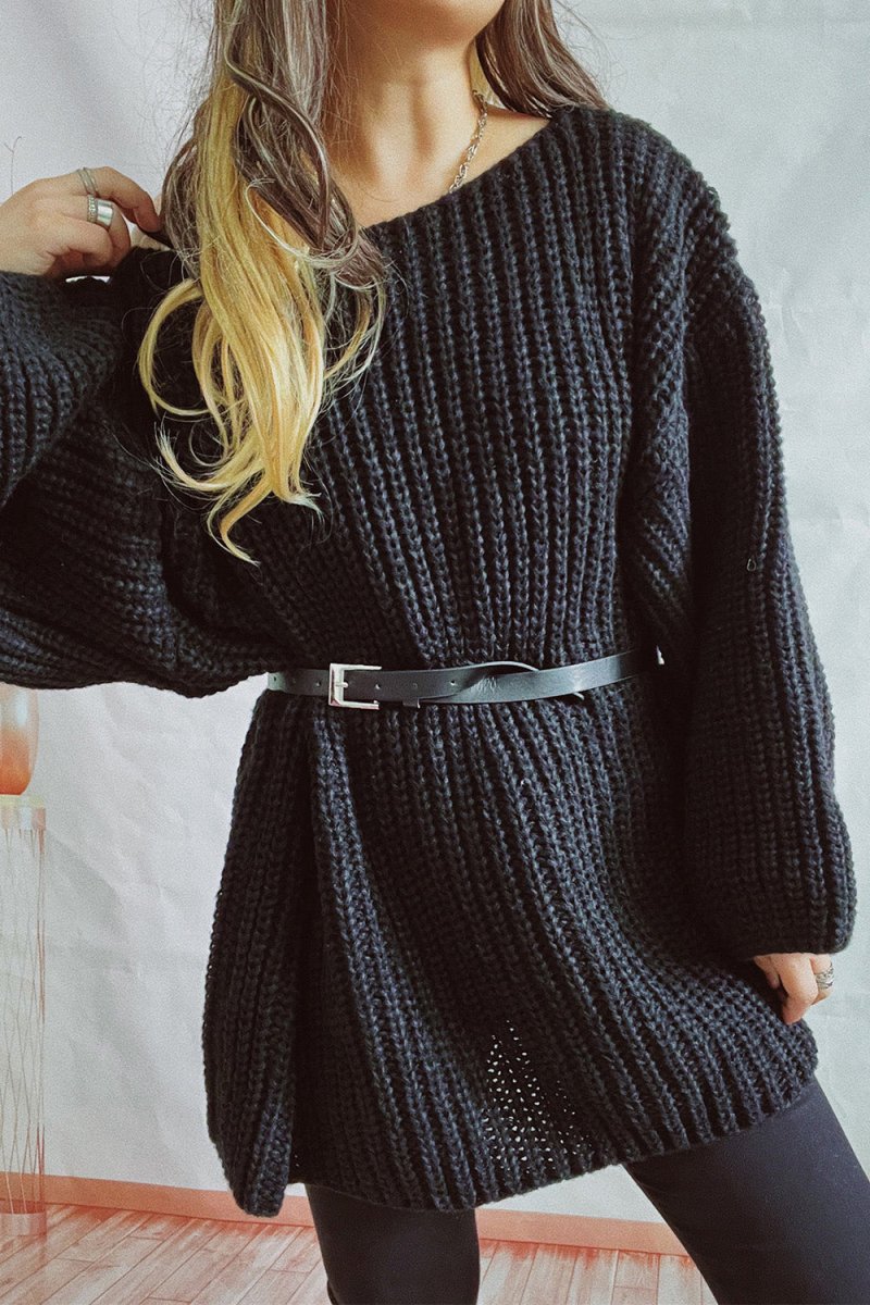 Boat Neck Dropped Shoulder Mini Sweater Dress - Sweater Dress