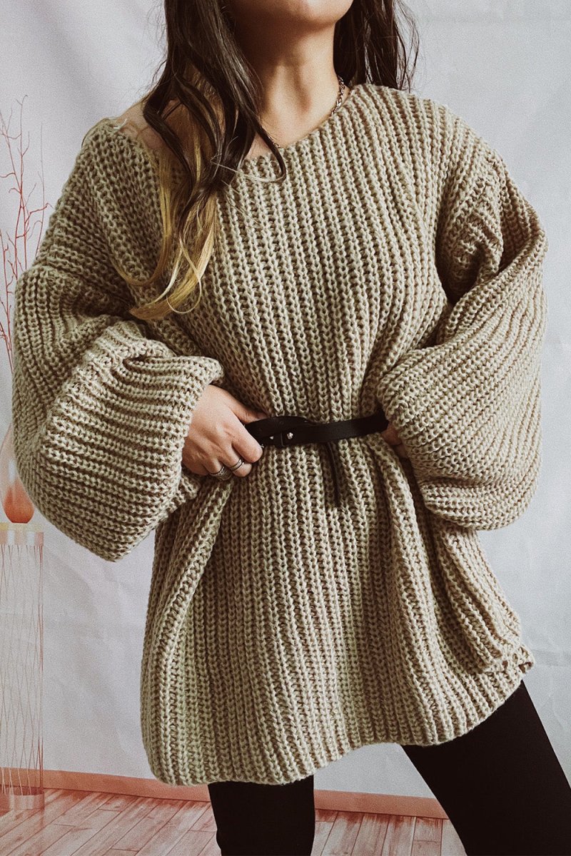 Boat Neck Dropped Shoulder Mini Sweater Dress - Sweater Dress