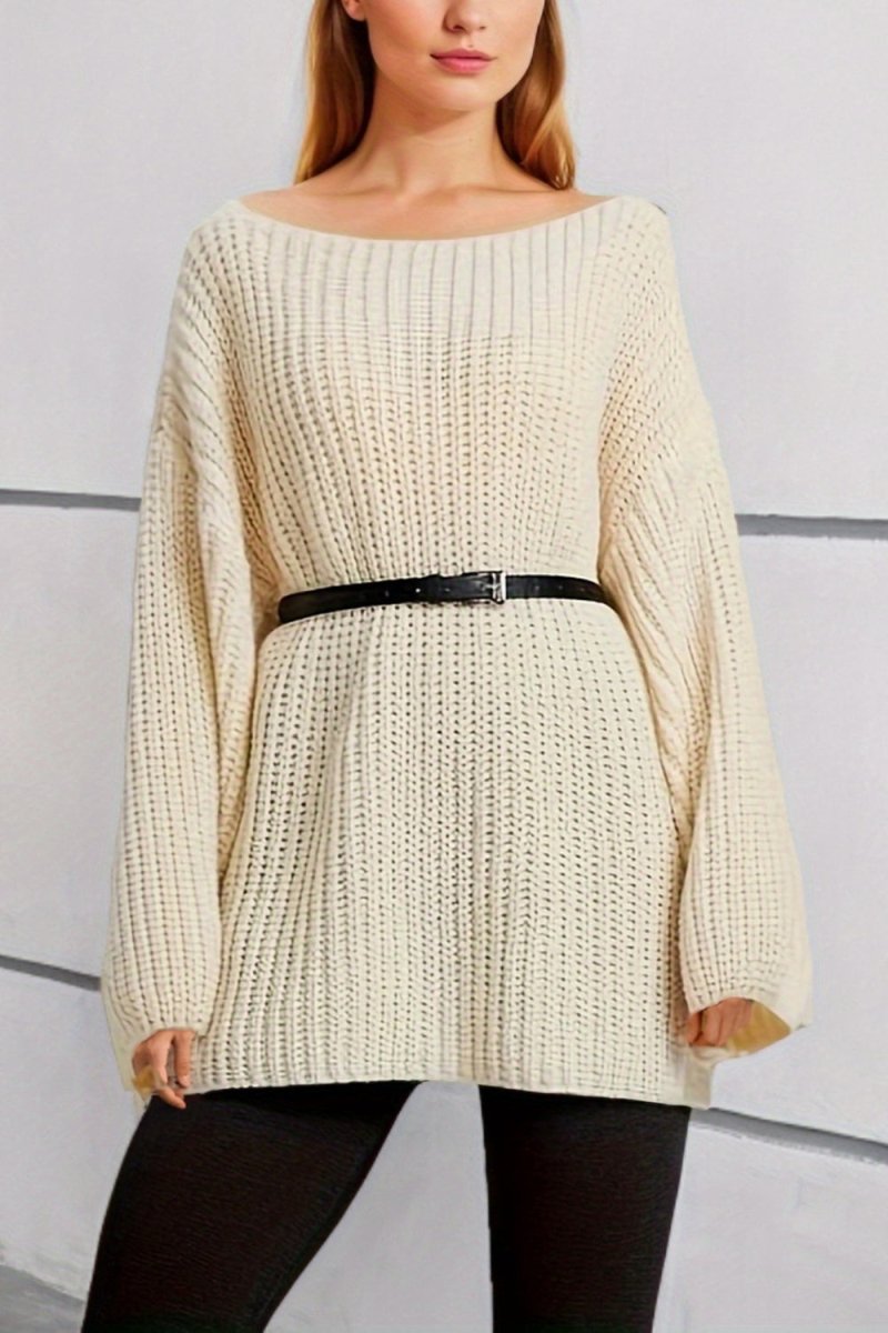 Boat Neck Dropped Shoulder Mini Sweater Dress - Sweater Dress