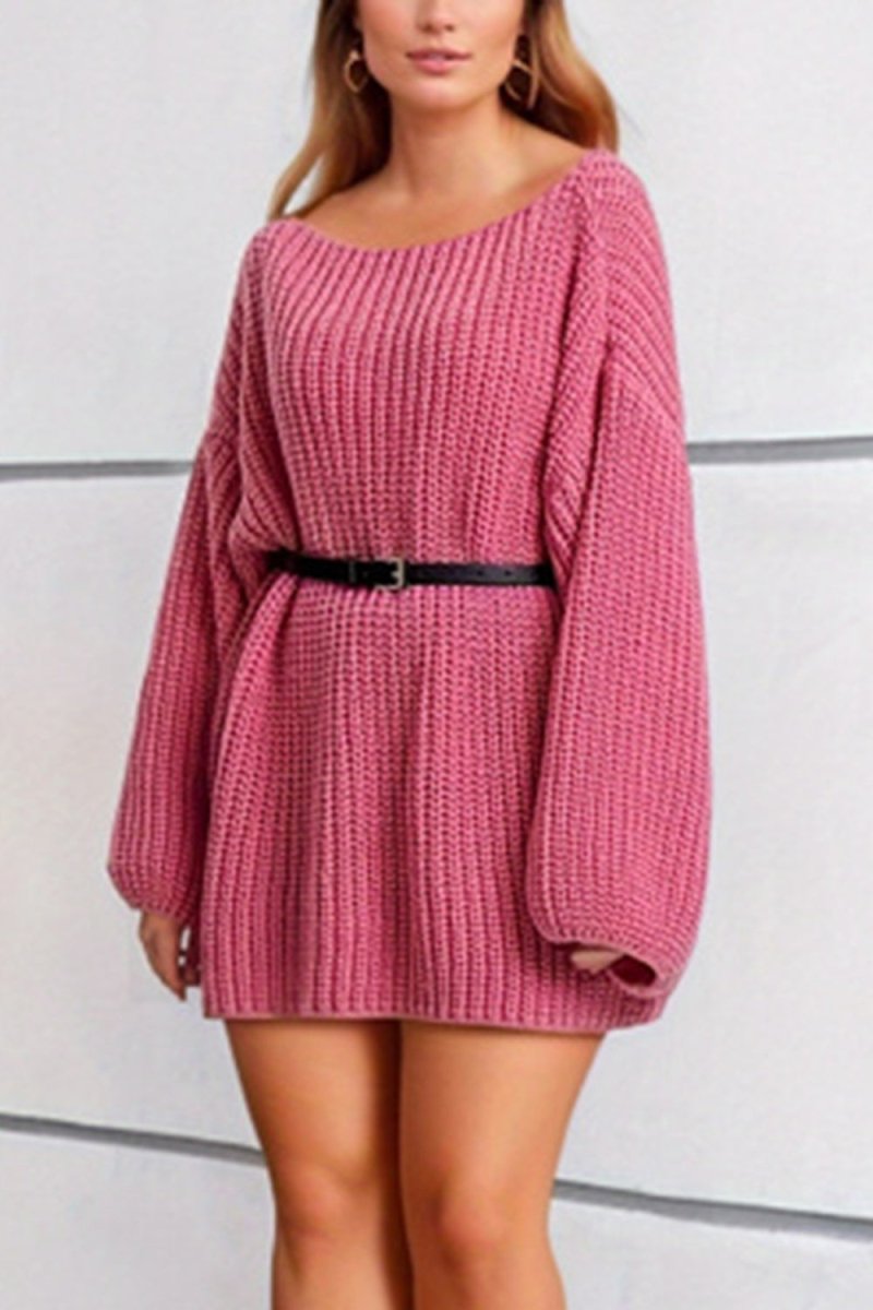 Boat Neck Dropped Shoulder Mini Sweater Dress - Sweater Dress