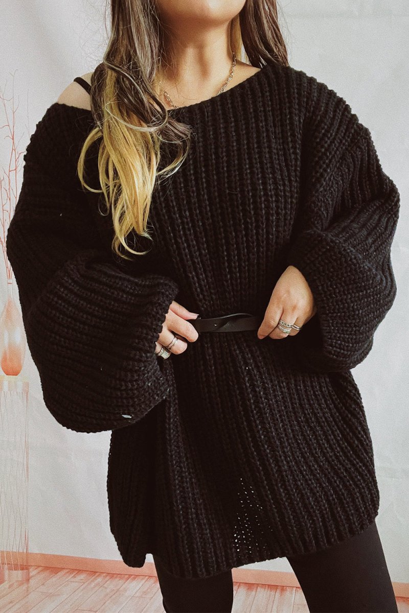 Boat Neck Dropped Shoulder Mini Sweater Dress - Sweater Dress