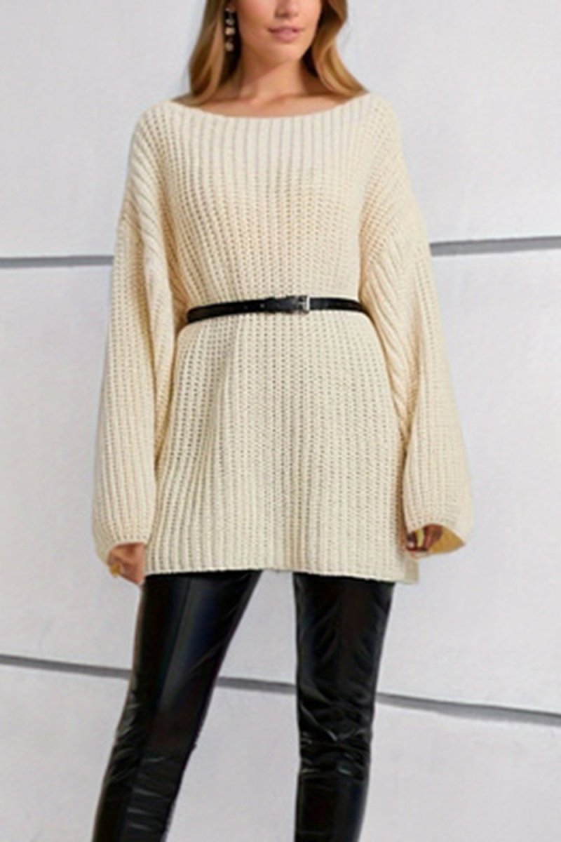 Boat Neck Dropped Shoulder Mini Sweater Dress - Sweater Dress