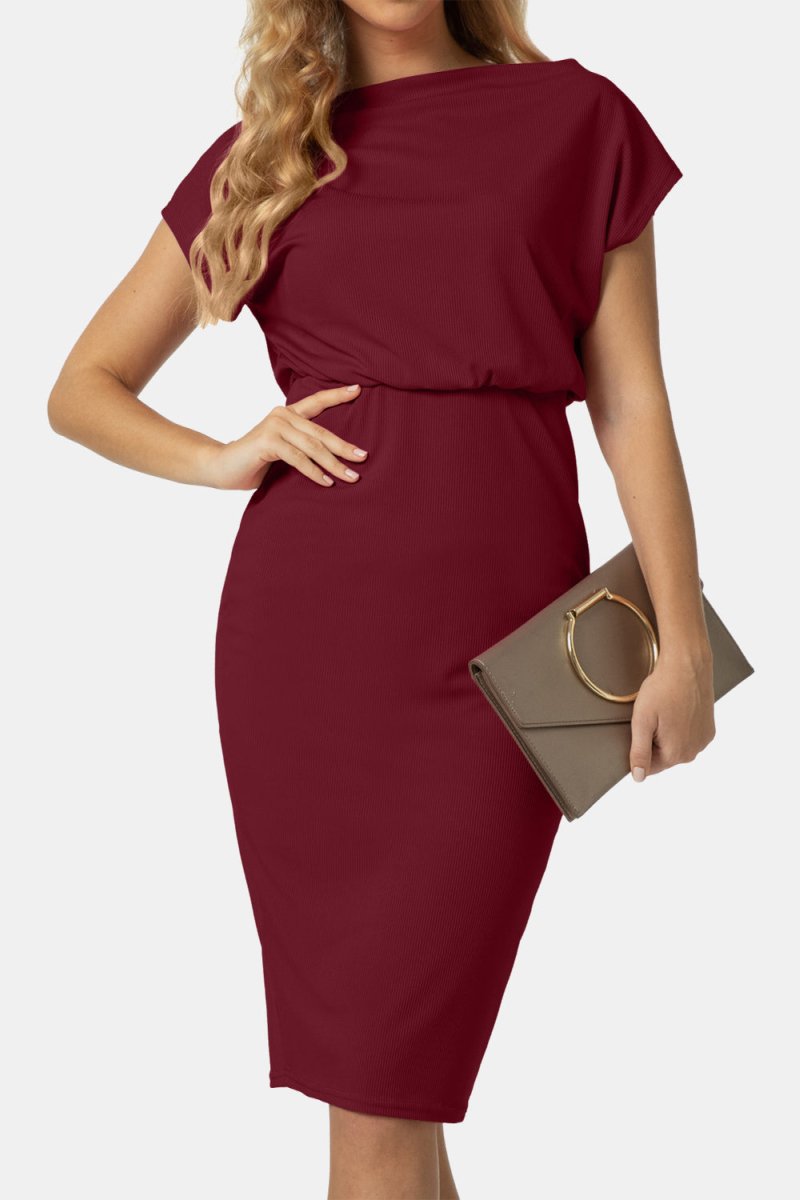 Boat Neck Short Sleeve Knee - Length Dress - Formal Dress