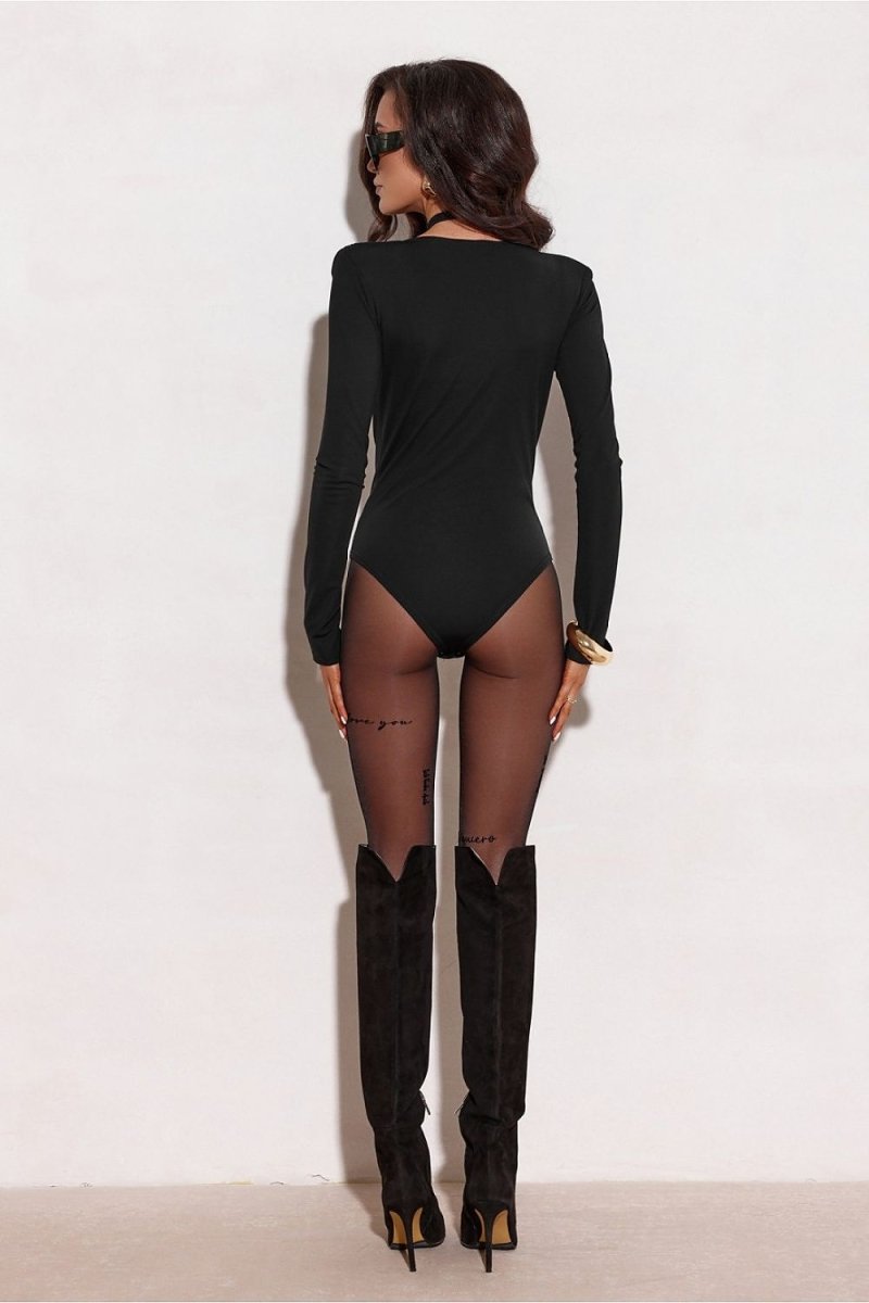 Bodysuit with Wrap Neckline & Rose Belt - 