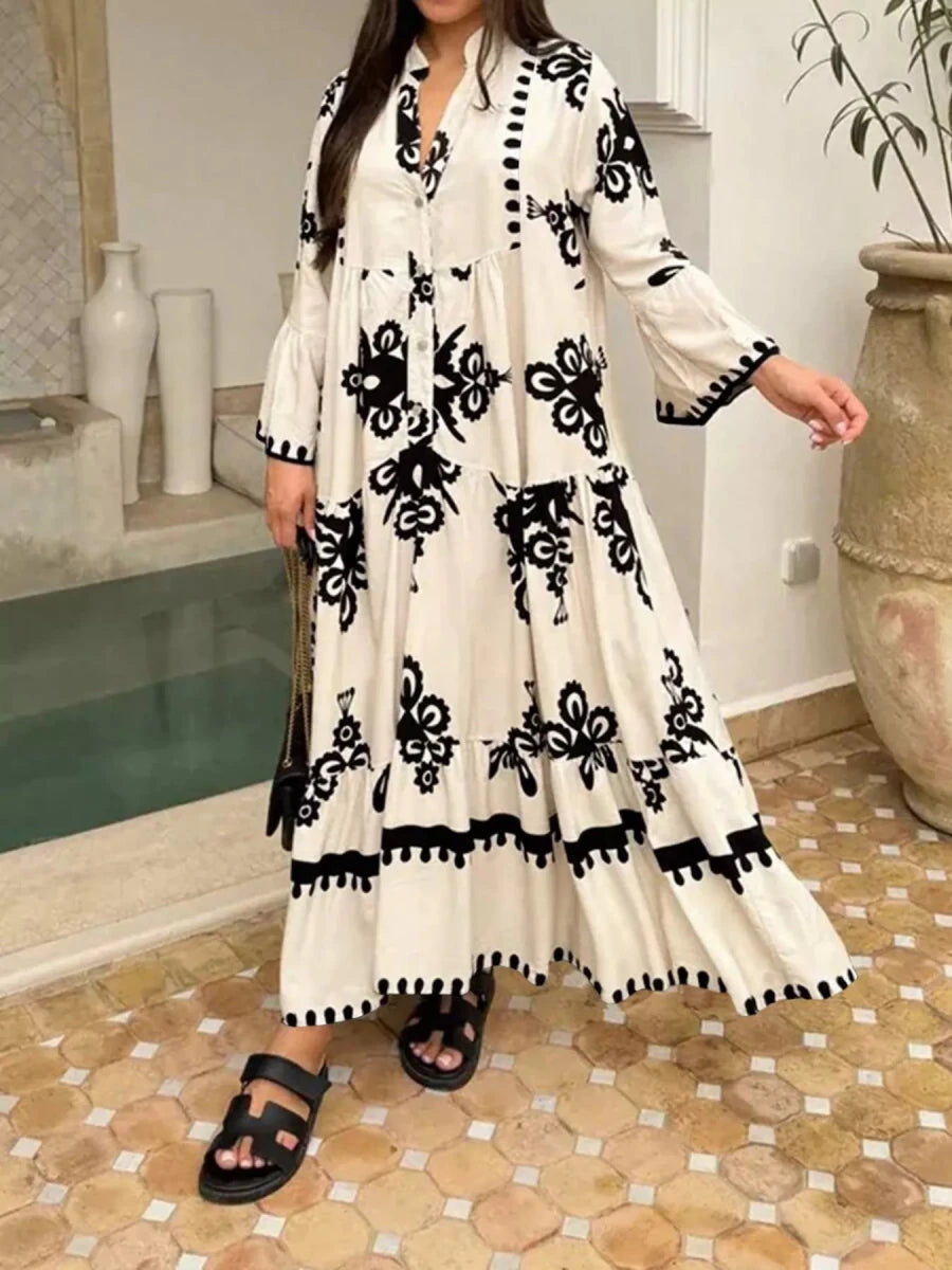 Bohemian Print Tiered Midi Dress - 
