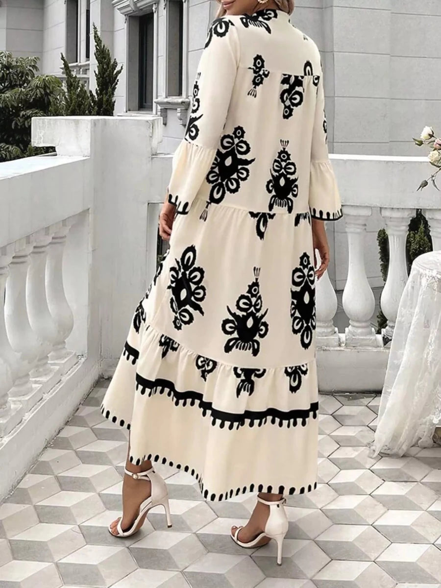 Bohemian Print Tiered Midi Dress - 