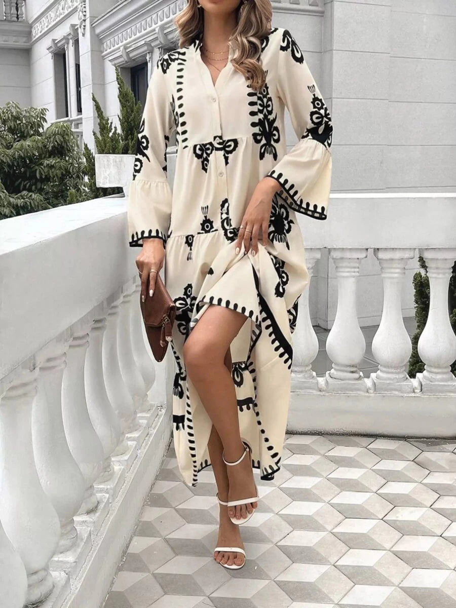 Bohemian Print Tiered Midi Dress - 