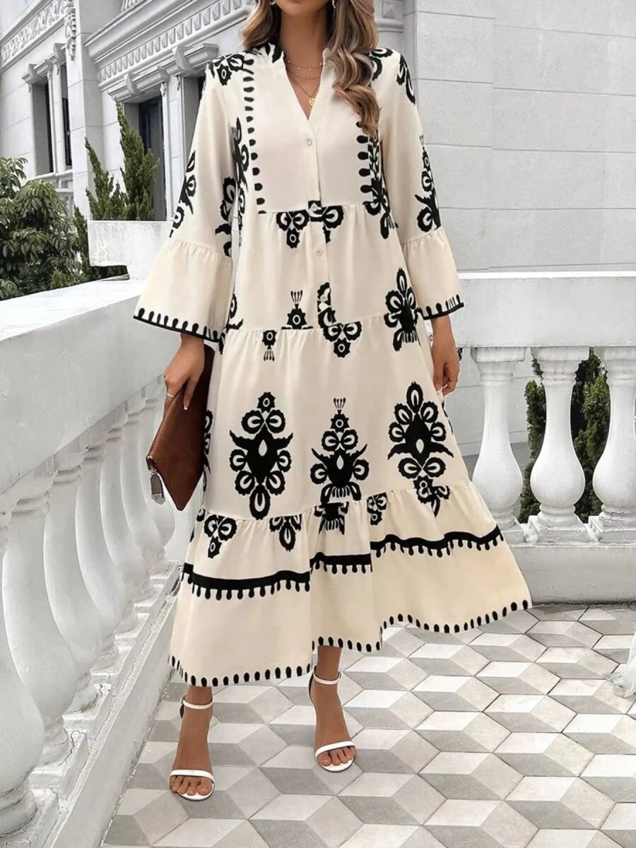 Bohemian Print Tiered Midi Dress - 