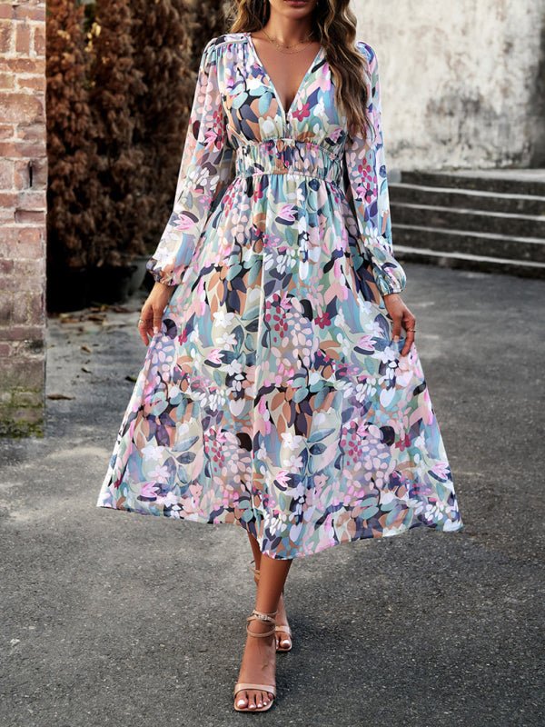 Bohemian resort casual printed long skirt - Casual Dress