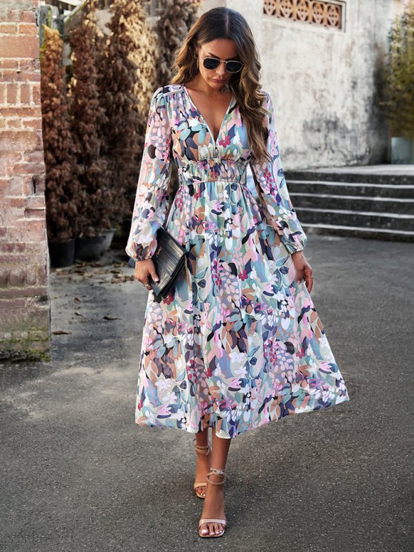 Bohemian resort casual printed long skirt - Casual Dress