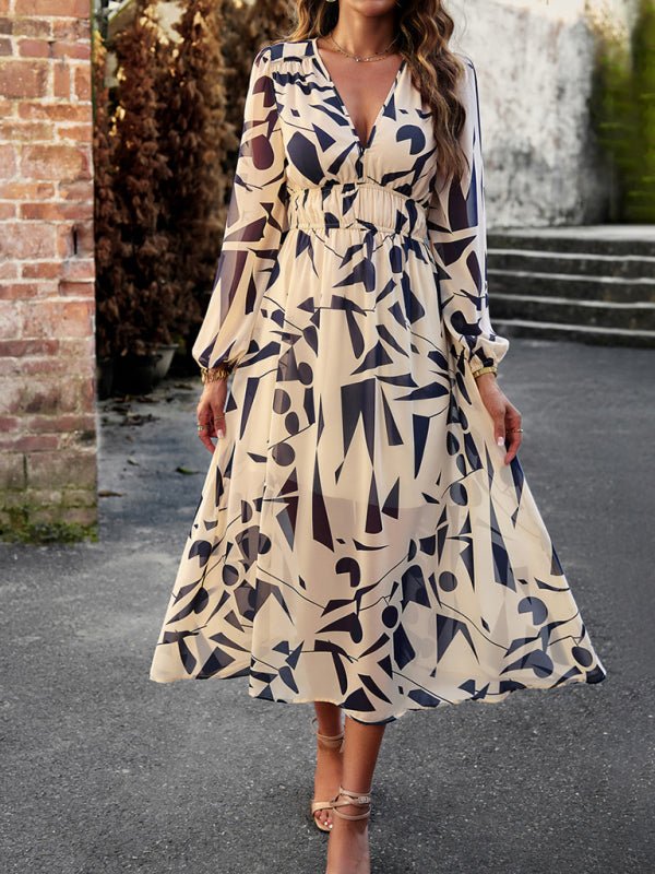 Bohemian resort casual printed long skirt - Casual Dress