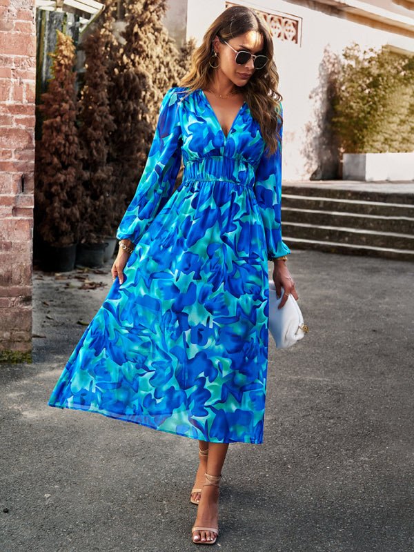 Bohemian resort casual printed long skirt - Casual Dress