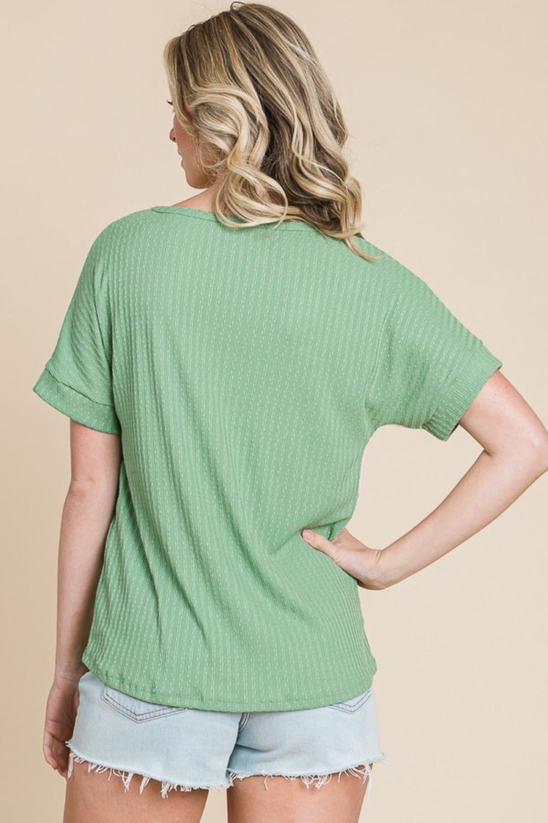 BOMBOM Color Block Short Sleeve T-Shirt - Top