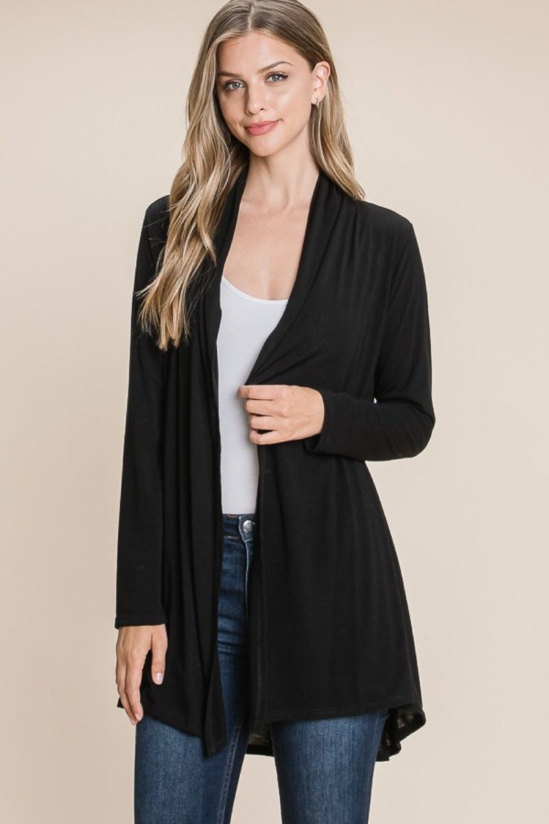 BOMBOM Open Front Long Sleeve Cardigan - Outerwear